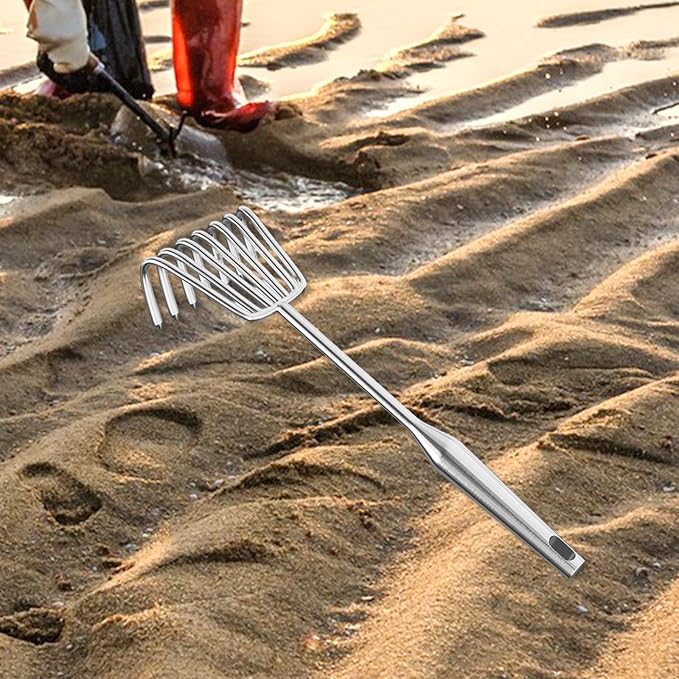 Hand Rake Stainless Steel Heavy Duty Garden Rake Weeding Tool Ergonomic Claw Rake Soil Tiller Portable Planting Rake Suitable for Flower Beds Yard Wor , 7 Tine Long Handle