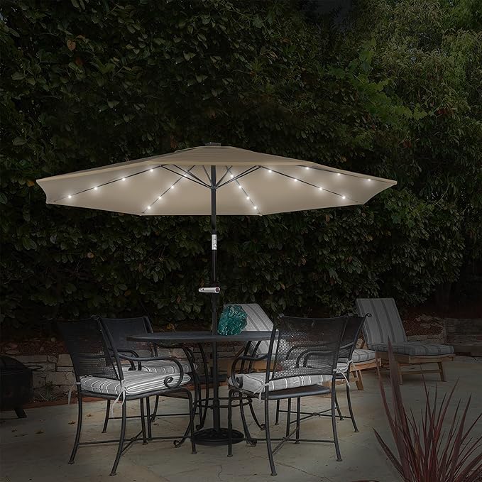 Pure Garden Patio Umbrella with Lights - 10 ft Outdoor Sun Shade Canopy with 32 Solar LEDs - UV 30+ Protection LED Umbrella (Sand)