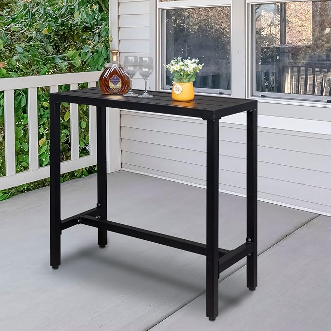 JHshop Black Outdoor Bar Table Patio High Pub Table 40”L Counter Height Table with Adjustment Knob Console Table for Poolside/Garden/Balcony/Hallway/Bistro 100 x 40 x 95cm