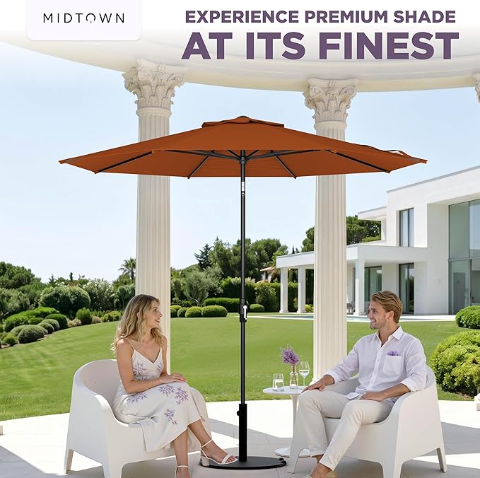Midtown Umbrellas – The Swilt 8 Ft Patio Umbrella with 360° Swivel & Tilt Mechanism, Sunbrella Fabric & 8 Fiberglass Ribs – Outdoor Umbrella for Deck, Pool & Cafes – Terracotta Canopy, Black Pole