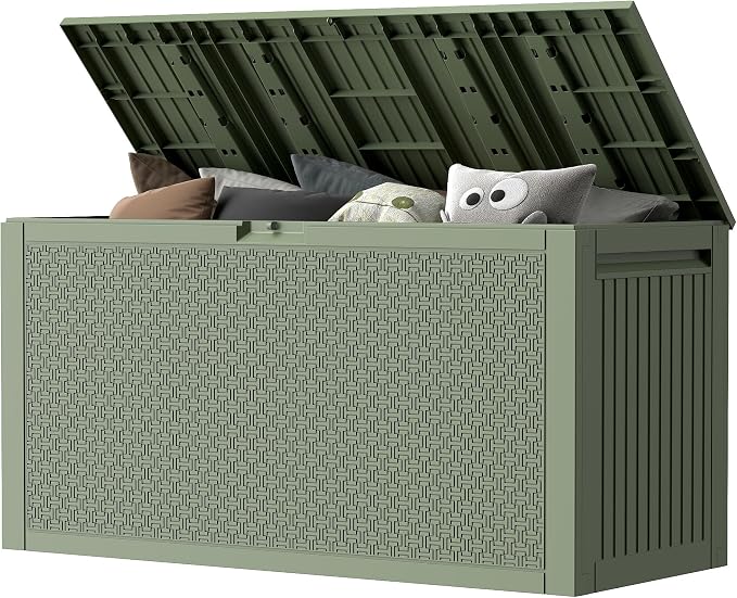 EHHLY 90 Gallon Outdoor Storage Box, Lockable Waterproof Deck Box, Resin Weather Resistant Outdoor Storage for Garden Tools, Cushions, Indoor Outdoor Accessories
