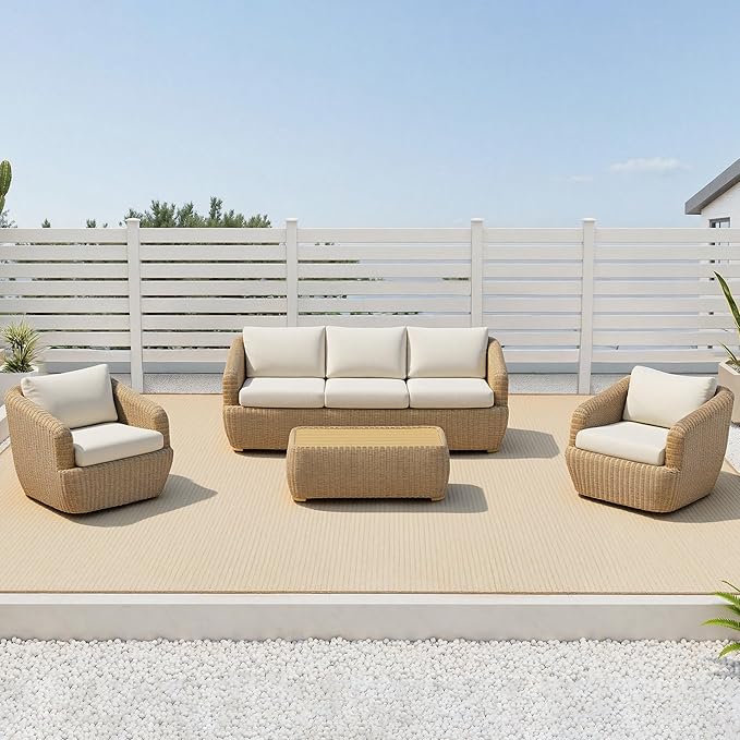CHITA 4 Pieces Patio Wicker Furniture Set, Outdoor Rattan Bistro Set with Removable Thickened Cushions, Fully Assembled