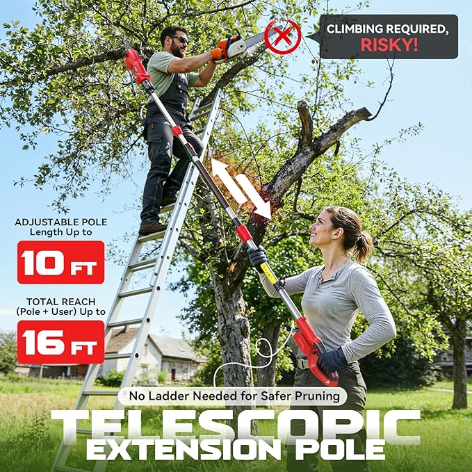 Ecarke Electric Pole Saw Compatible with Milwaukee 18V, 8 Inch Tree Trimmer Cutter, 16FT Max Total Reach, Cordless Chainsaw, 26ft/s Cutting Speed Pruner for Tree Trimming, Branch Pruning (Tool Only)