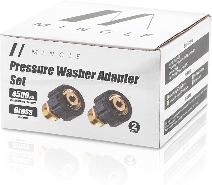 M MINGLE Pressure Washer Adapter, Metric M22 15mm Female to M22 14mm Male Fitting, 4500 PSI Heavy Duty Brass, 2 Pack for Pressure Washer Gun/Hose/Pump