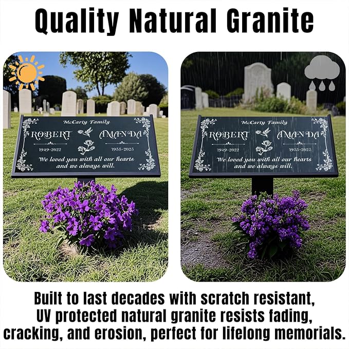 Headstones for Graves - Natural Granite Memorial Stone Custom Tombstones for Grave Stones Temporary Grave Marker for Cemetery for Humans