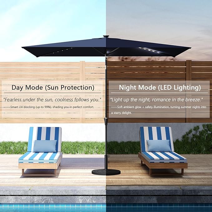 C-Hopetree Rectangular Outdoor Patio Market Umbrella with Solar LED Lights 6.5 x 10 ft