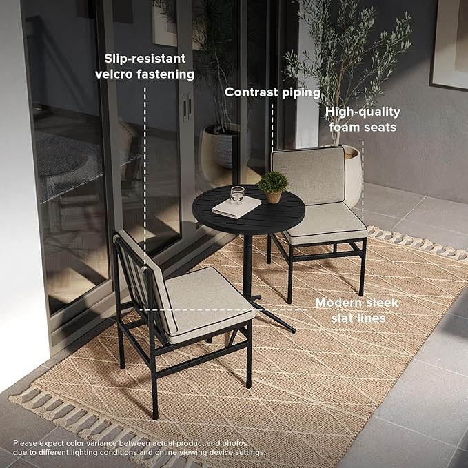 mopio Odelia 3 Piece Bistro Set 2 Dining Chairs, 1 Bistro Table for Living Room, Dining Room, Kitchen, Small Space, Sturdy BIFMA-Certified Rust-Free Metal Fram (Bistro Set of 3)