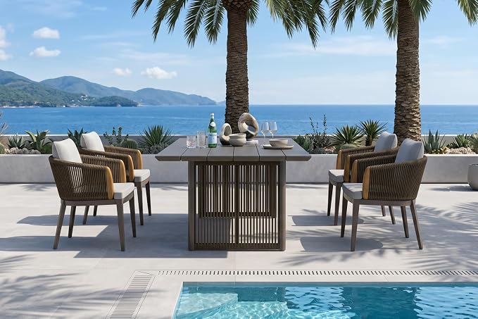 PURPLE LEAF 5 Pieces Outdoor Dining Set for 4, Aluminum Outdoor Patio Table and Chairs Set with Olefin Cushions, All-Weather Patio Dining Set for Garden or Deck, Brown