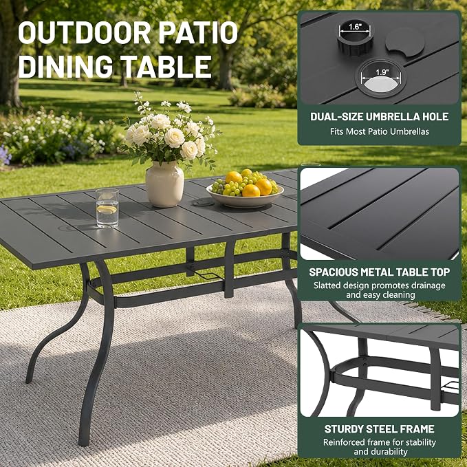 Anmutig 7 Piece Patio Dining Set, Outdoor Dining Set All-Weather for Backyard Poolside Garden Deck, Modern Outdoor Table and Chairs Set with 6 Textilene Swivel Chairs Brown