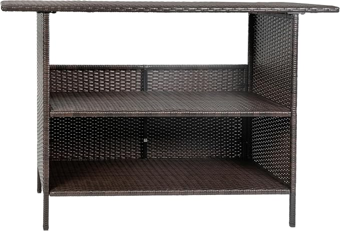 Flash Furniture Marco Indoor/Outdoor Patio Bar Counter Table, All-Weather Wicker Rattan Pattern, 2 Shelves, Brown