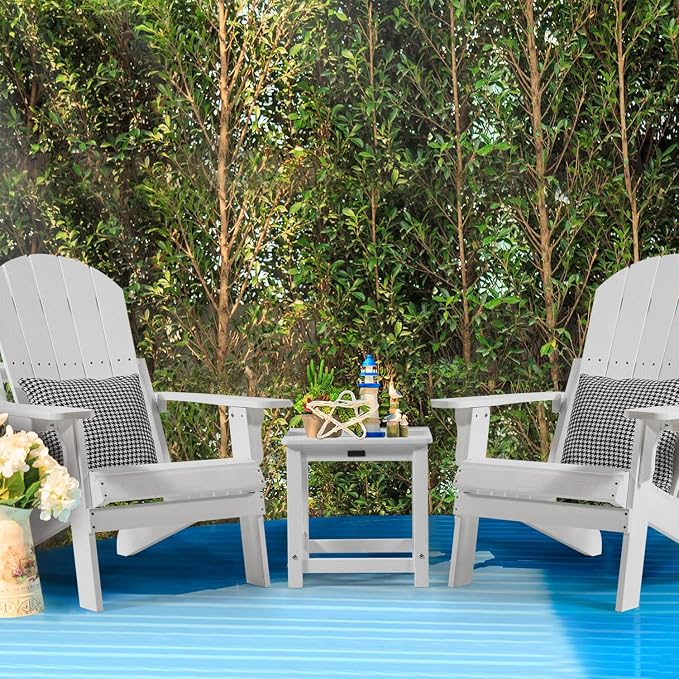 Outdoor Side Table Set of 4, HIPS Plastic Composite Adirondack Patio Table, Weather Resistant End Tables for Outside, Indoor, Patio, Garden, Pool, Porch, Backyard, Lawn, Deck - White