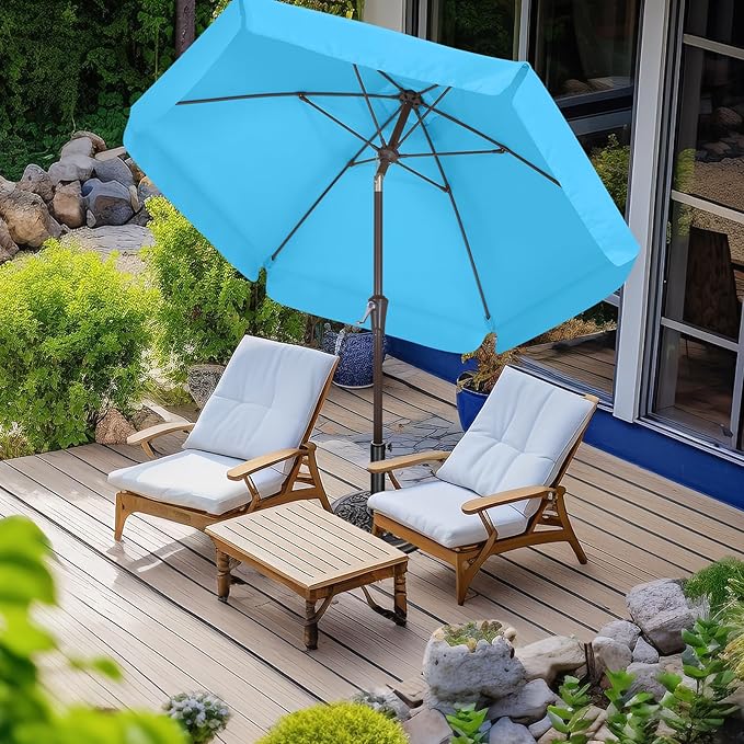 ABCCANOPY 7.5ft Scalloped Patio Umbrella, Outdoor Table Umbrella with Tilt and Crank, Fiberglass Ribs Deck Umbrella for Patio, Pool, Garden, Picnic (Lake)