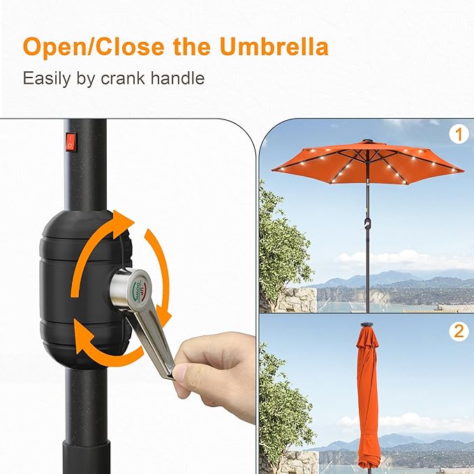 7.5ft Outdoor Umbrella Patio Umbrella with Solar Lights,18 LED Lighted Table Market Outdoor Umbrella, 2-Year-Non-Fading, for Pool, Deck, Garden,Backyard