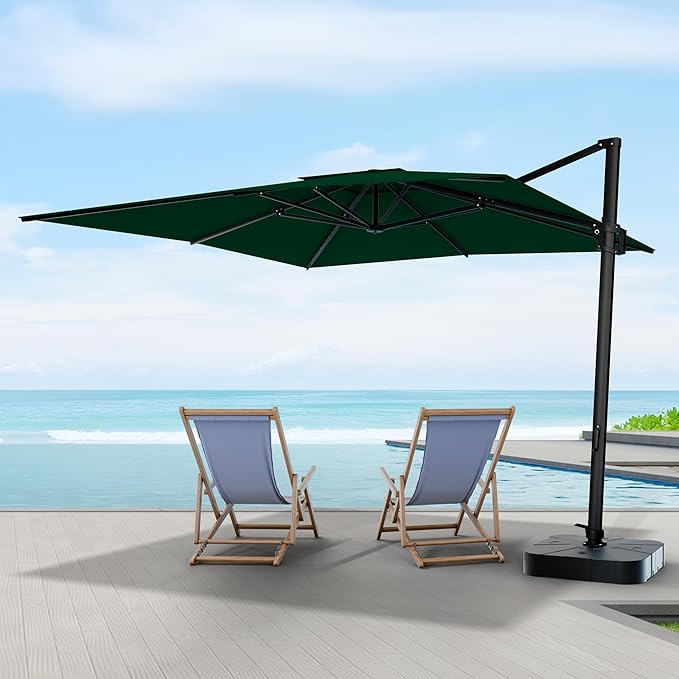 Midtown Umbrellas 9 x 9 Ft Outdoor Cantilever Patio Umbrella w/Sunbrella Forrest Green Fabric -Tilt 360° Offset Patio Umbrella, Deck Patio Umbrella, Backyard Umbrella & Garden Umbrella - Black Frame