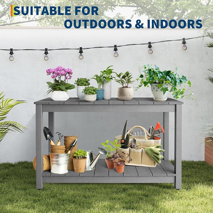 Garvee 48-Inch Outdoor Console Table - 2-Shelf Weatherproof Patio Buffet Table with Adjustable Feet, All-Weather Entryway & Bar Table for Patio, Porch, Backyard