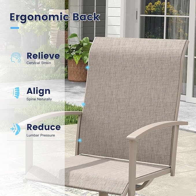 VICLLAX Outdoor Table and Chairs Set for 6, Patio Dining Set of 50 Metal Round Patio Table with Umbrella Hole & 6 Swivel Outdoor Dining Chairs for Backyard Lawn, Sandshell