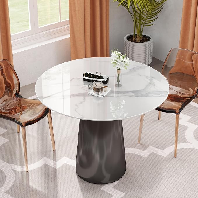 39.3" Round Sintered Stone Table Top - White | Heat & Scratch Resistant Durable Tabletop for Dining, Indoor/Outdoor, Pub & Home Office - All-Weather Use