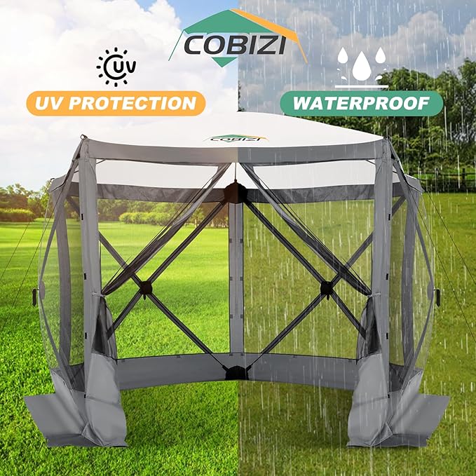 COBIZI 10x10 FT Pop up Gazebo, Popup Canopy Tent, Screened in Gazebos, Waterproof Portable Outdoor Small Screen Tents Sun Shelter,carpas para Patio for Camping, Garden and Backyard,Grey