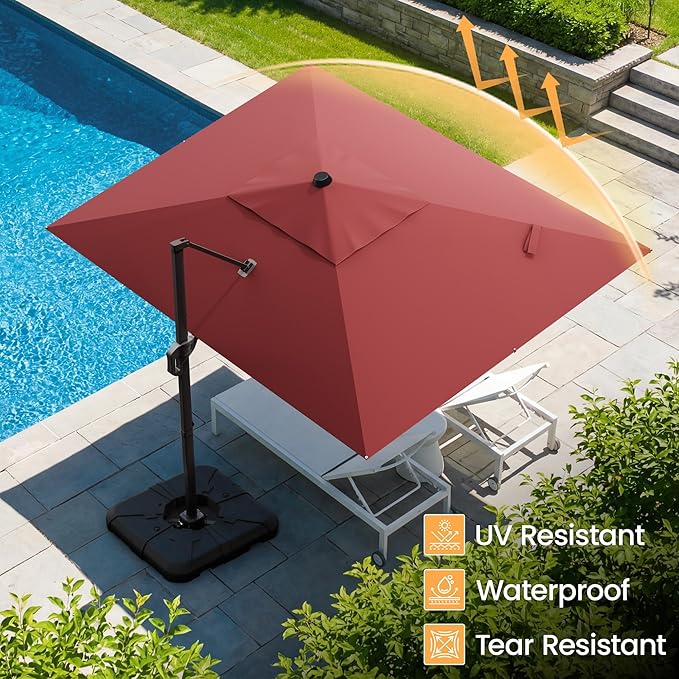 HASLE OUTFITTERS 9x12 FT Patio Cantilever Umbrella, Outdoor Offset Large Rectangular Heavy Duty Umbrellas with 360° Rotation for Pool Garden Deck，Red