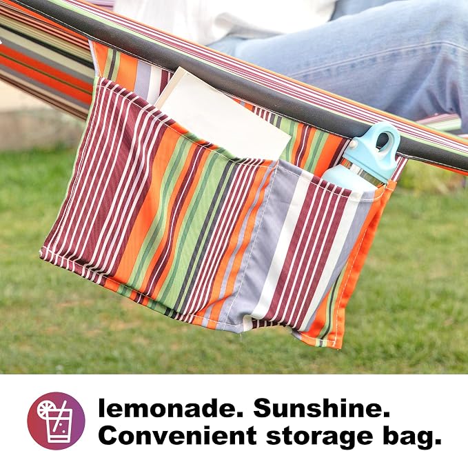 GAFETE Hammock 2 Person Quilted Fabric Hammocks for Outside, Double 12ft Hammocks with Spreader Bar, Large Removable Pillow, Storage Bag, Carabiners, Max 475 lbs Capacity (Canyon Sunset)