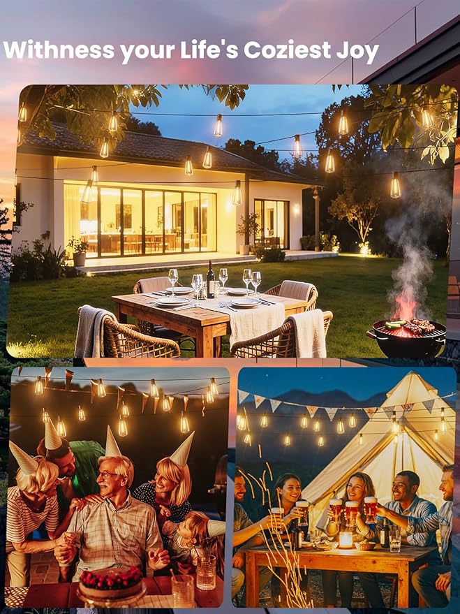 Svater Outdoor String Lights 25 FT, Patio Light Outside Waterproof 13 Bulbs | Shatterproof Dimmable ST38 LED Edison Bulb, Connectable Hanging Lighting for Cafe Bistro Party Porch Warm White 2700K