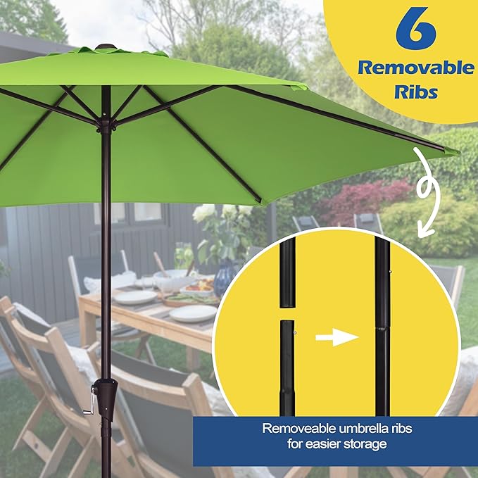 Sunnyglade 9FT Outdoor Patio Umbrella, Market & Table Umbrella with 6 Sturdy Ribs and Crank System, Fade-resistant & Waterproof for Garden Backyard Poolside Deck