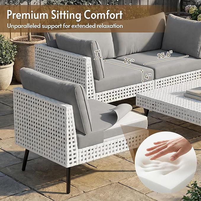 8 Piece Patio Furniture Set with Fire Pit Table (55" 50000BTU Propane), Patio Sectional with Upgraded Cationic Fabric Cushions & Outdoor Open Weave Wicker for Garden, Poolside, Backyard