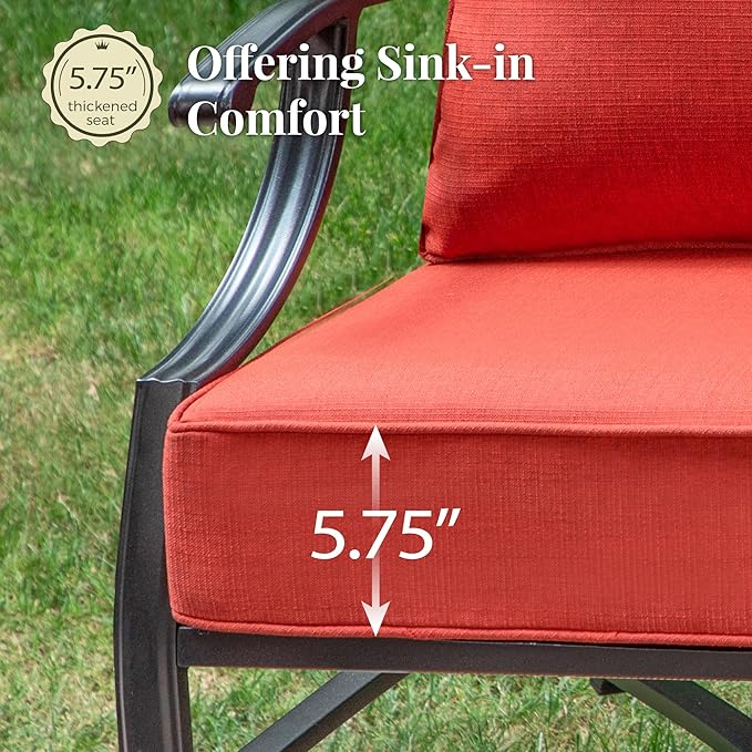 Patio Furniture Set 6 pcs, Outdoor Patio Furniture, 1 X 3-Seat Sofa, 2 X Single Chairs, 2 X Rocker Chairs, 1 X Coffee Table and 5.75" Extra Thick Cushion, Patio Conversation Set,Red