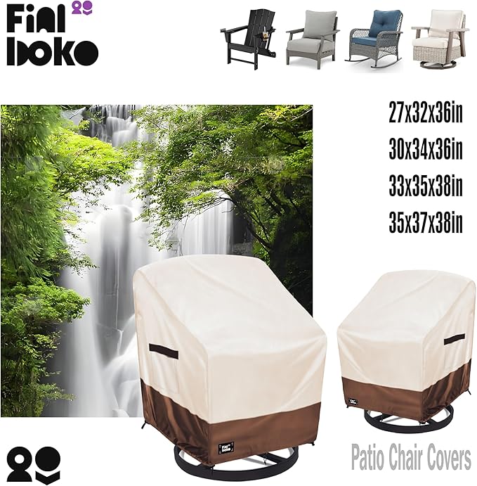 Outdoor Chair Covers 2 Pack, (35"W x 37"D x 38"H )100% Waterproof Heavy Duty Patio Furniture Covers ,Outdoor Furniture Covers Waterproof for Patio Chair Covers,Beige&brown