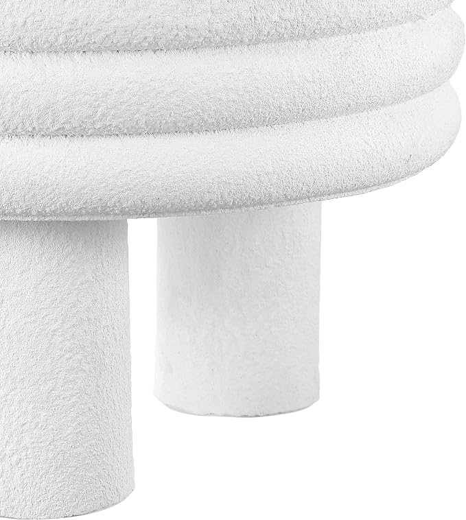 JONATHAN Y Rashida 13.5" White Frosted Modern Round Polyresin Indoor Outdoor Accent Coffee Table, Weather Resistant Low Table with Chunky Ribbed Stacked Ring Design and Tripod Pillar Base TBL1105B