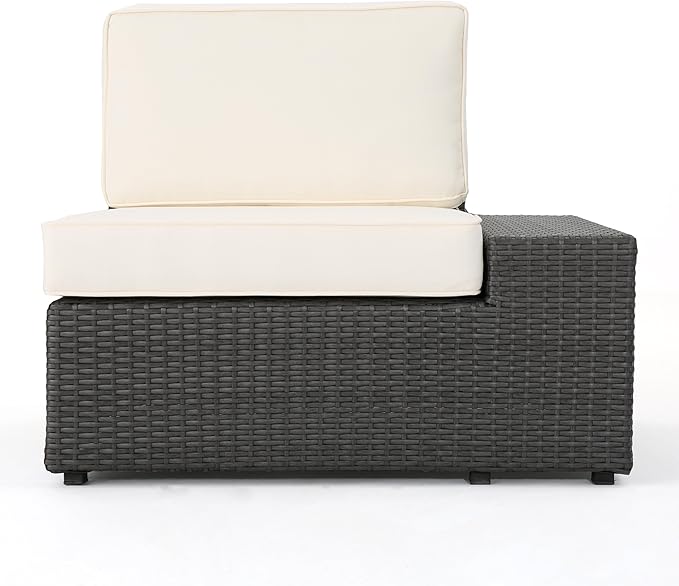 Christopher Knight Home Santa Cruz Outdoor Wicker Sectional Sofa Set with Water Resistant Cushions, 6-Pcs Set, Grey / White