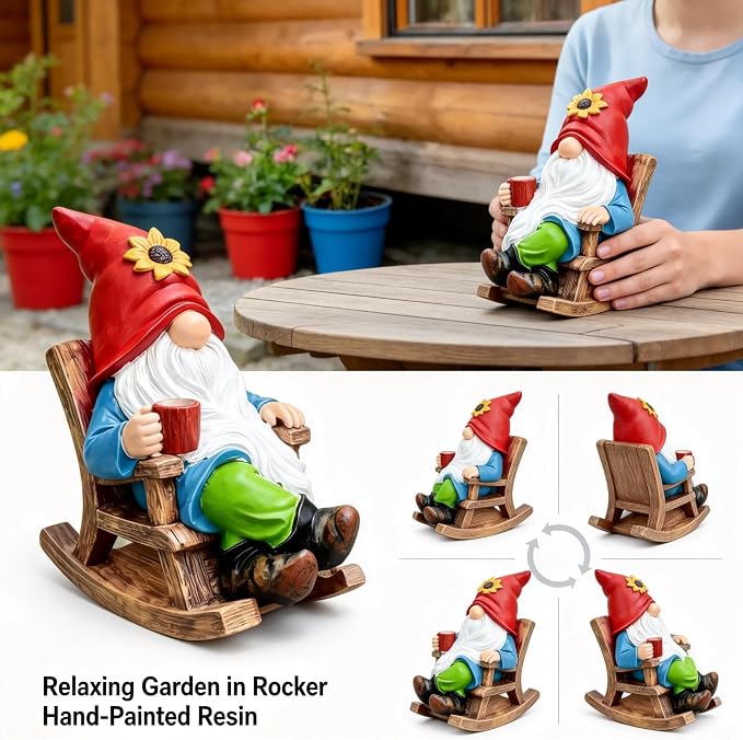 Outdoor Garden Gnome Statue Decoration - Funny Drinking Coffee gnomes Figurine Ornament for Indoor Outdoor Home Patio Yard Lawn - Lucky Gnome Unique Mom Birthday Gifts - Best Garden Gifts for Day