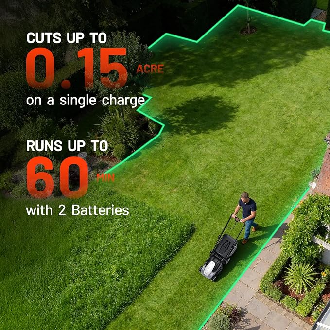 Litheli Lawn Mower Cordless 16 Inch, 6 Heights Adjustment, U20 Series 20V Electric Lawn Mowers for Garden, Yard and Farm, Light-Weight with Brushless Motor, （2 x 5.0Ah Battery Included）