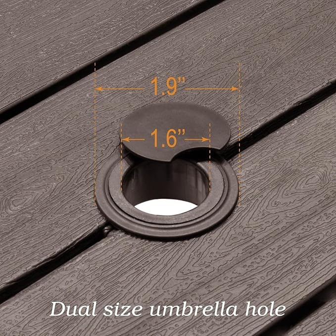 Anmutig Outdoor Dining Table with 1.6" Umbrella Hole, Picnic Table Brown Plastic Square Backyard Bistro Table Outdoor Dining Table for Garden, Poolside, Backyard