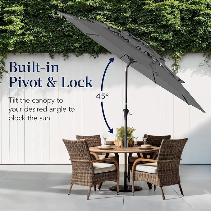 Best Choice Products 10ft 3-Tier Market Patio Umbrella, Outdoor Sun Shade with Tilt, Crank Lift, 8 Ribs for Backyard, Deck, Poolside