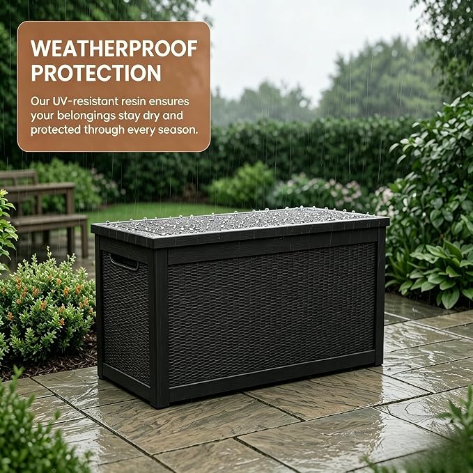 318 Gallon Large Resin Deck Box – Waterproof Outdoor Storage Chest for Patio Cushions, Garden Tools & Pool Supplies, UV-Resistant All-Weather Construction, Lockable Lid & Hydraulic Rods, Easy Assembly