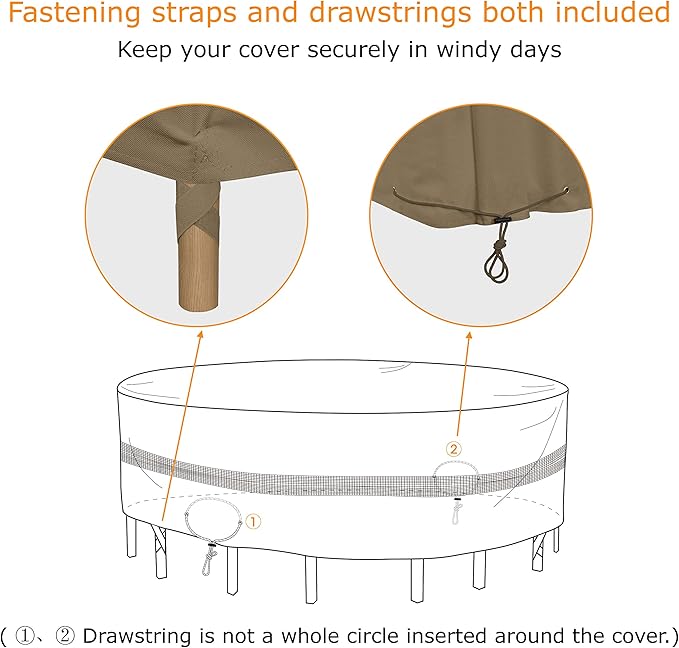 SunPatio Patio Round Table and Chairs Cover, Heavy Duty Waterproof Patio Furniture Set Cover for Outdoor Dining Set, Veranda Patio Furniture Cover for All Weather Protection, 84"Dia x 30"H, Taupe
