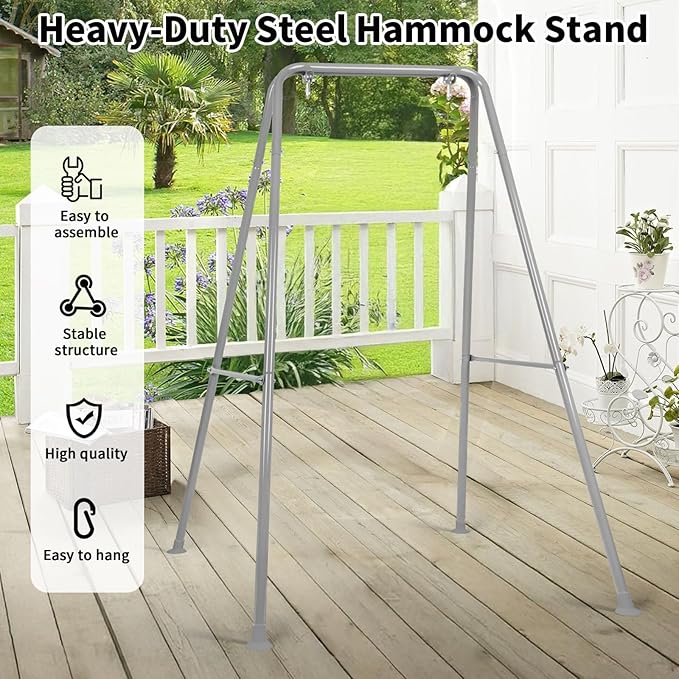 Swing Stand Only, Hammock Chair Stand, Heavy-Duty Metal Stand, Multi-Use Swing Frame for Indoor and Outdoor, Backyard, Max Load 300lbs, Hammock Chair not Included (Gray)