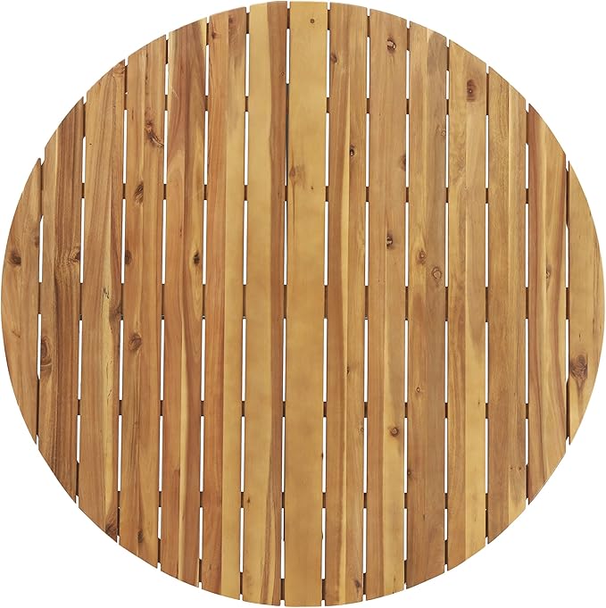 Merax 45" Round Outdoor Patio Dining Table Teak Acacia Wood Tabletop and Black Metal Leg, Modern Industrial Style Patio Dining Table