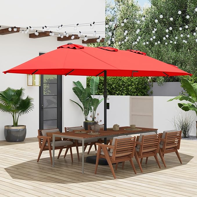 Tangkula 15FT Double-Sided Patio Umbrella with Base, Extra-Large Market Umbrella W/Crank System, Outdoor Twin Umbrella W/ 12-Rib Metal Structure & Air Vents for Garden, Backyard, Poolside