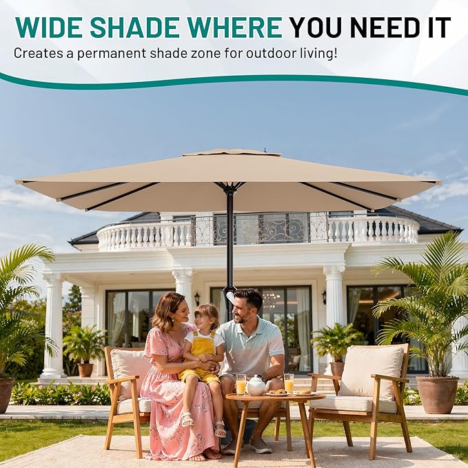 AreShark 8' x 10' Rectangle Patio Umbrellas for Outdoor, Outdoor Table Umbrella, Large Outdoor Patio Umbrellas with 8 Sturdy Ribs for Pool, Garden, Market (Beige)