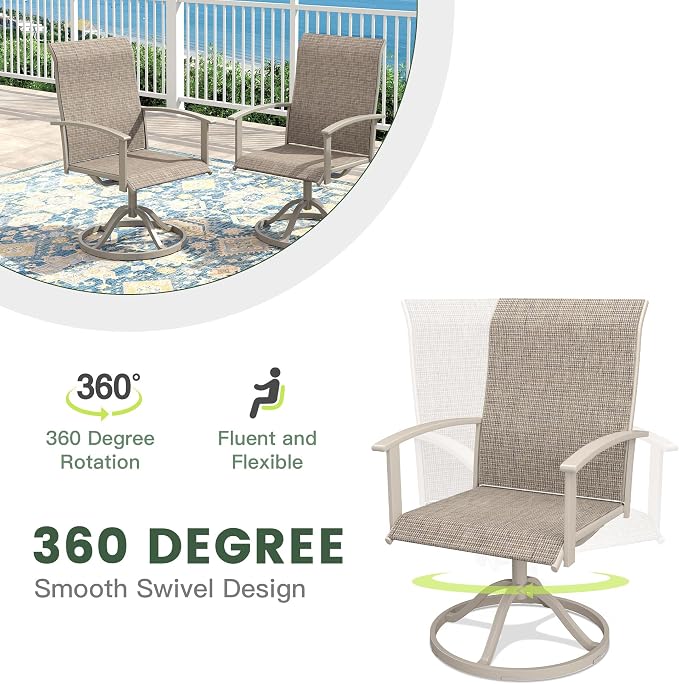 7 Pieces Round Outdoor Table and Chairs Set, Patio Dining Set with 50" Round Spliced Outdoor Table and Patio Swivel Chairs for Backyard Lawn Garden, Sandshell Table and Sandshell Chairs