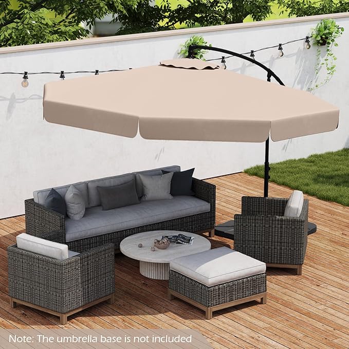 Tangkula 10FT Offset Hanging Umbrella with Cover, Patio Cantilever Umbrella w/ Easy Tilt Adjustment, Crank, Ruffled Edge, 8 Ribs, Sun-Protective Canopy, Heavy-Duty Outdoor Parasol for Pool Garden Deck (Beige)
