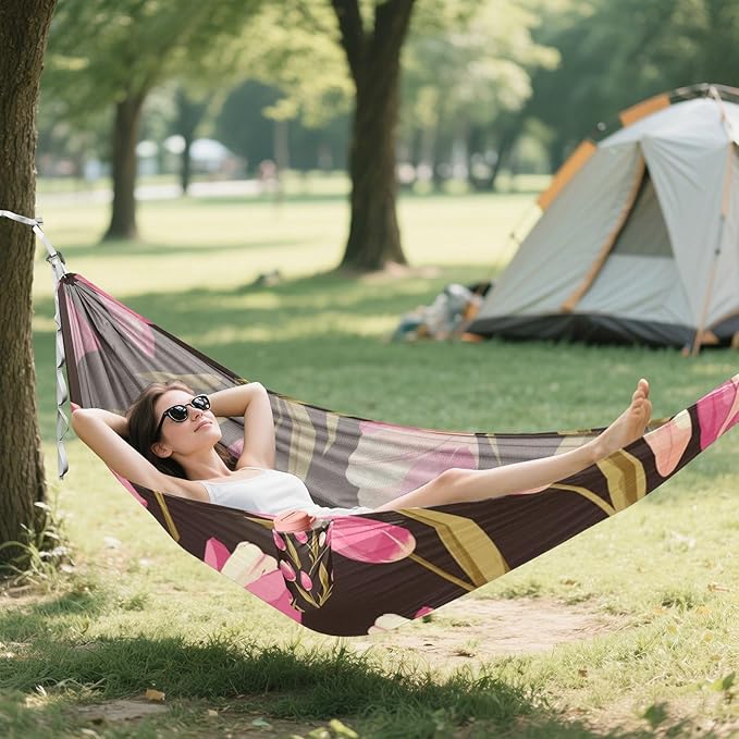 Pink Tulipa Green Leaves Flat Illustration Style 330lb Capacity Outdoor Hammocks with Hanging Rope Rope Hammock for Indoor Outdoor Patio soporte para hamacas para adultos