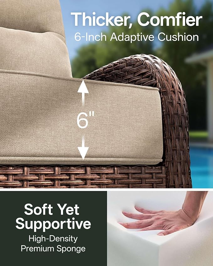 3-Piece Patio Furniture Set with 6-Inch Thick Cushions, High Back Outdoor Swivel Rocker Chairs and Table, All-Weather Conversation Set for Porch, Deck, Balcony, Yard in Beige