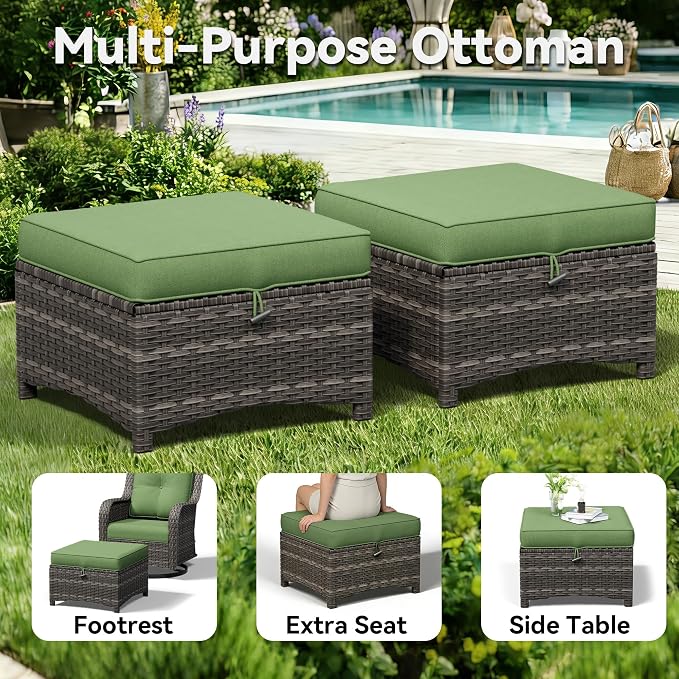 7 Piece Outdoor Wicker Patio Furniture Set, Patio Chairs Set with Thickened Olefin Cushions, High Back and Deep Seating, Hand-Woven PE Rattan, Ottoman for Porch, Deck