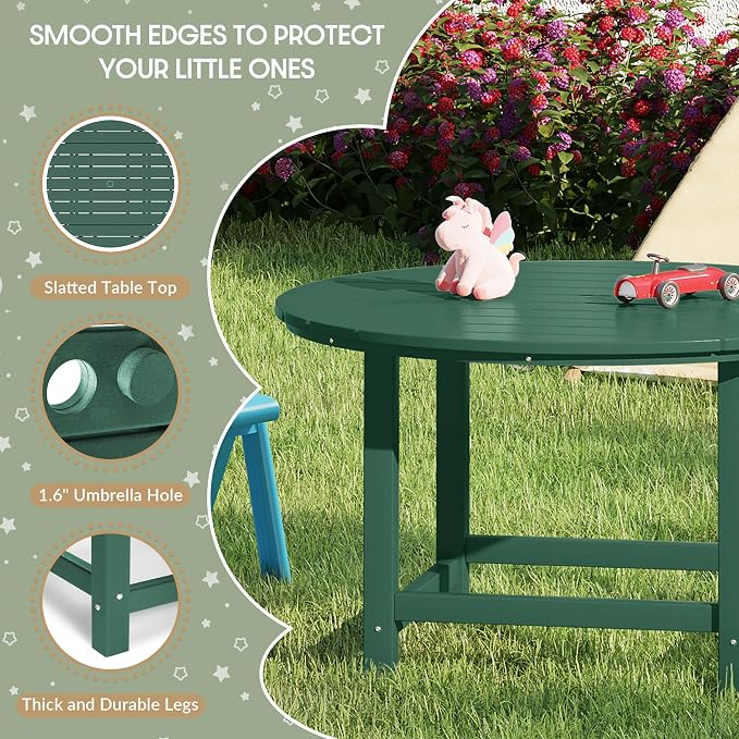 WestinTrends Malibu Kids Outdoor Patio Furniture HDPE 38" Wide Round Dining Table, Dark Green