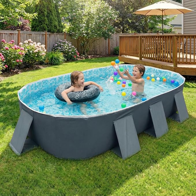 YYW Foldable Family Pool for Adults & Family - Portable Large Swimming Pool for Indoor/Outdoor Garden Backyard Summer Parties (Cloud Ink Gray, 115")