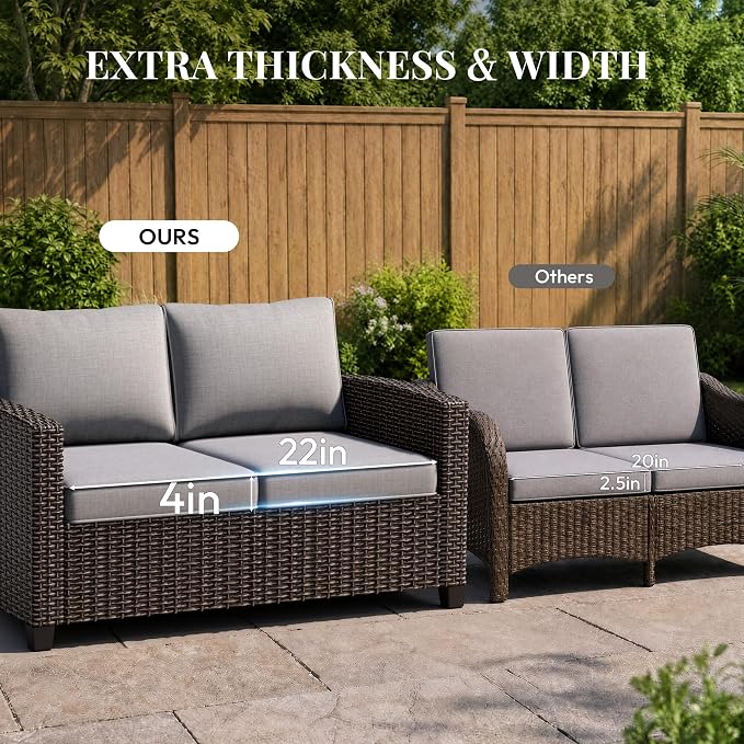WWR Patio Furniture Set-30% Thicker Wicker-Luxury 1 Piece PatioWicker Outdoor Patio Conversation Set with Extra Wide & Thick Cushions, Rattan Outdoor Furniture Set Loveseat for Backyard, Porch & Deck