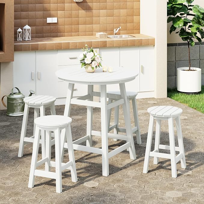 WestinTrends Malibu 5-Piece HDPE Outdoor Patio Dining Bar Bistro Table Set with Counter High Round Bar Stools